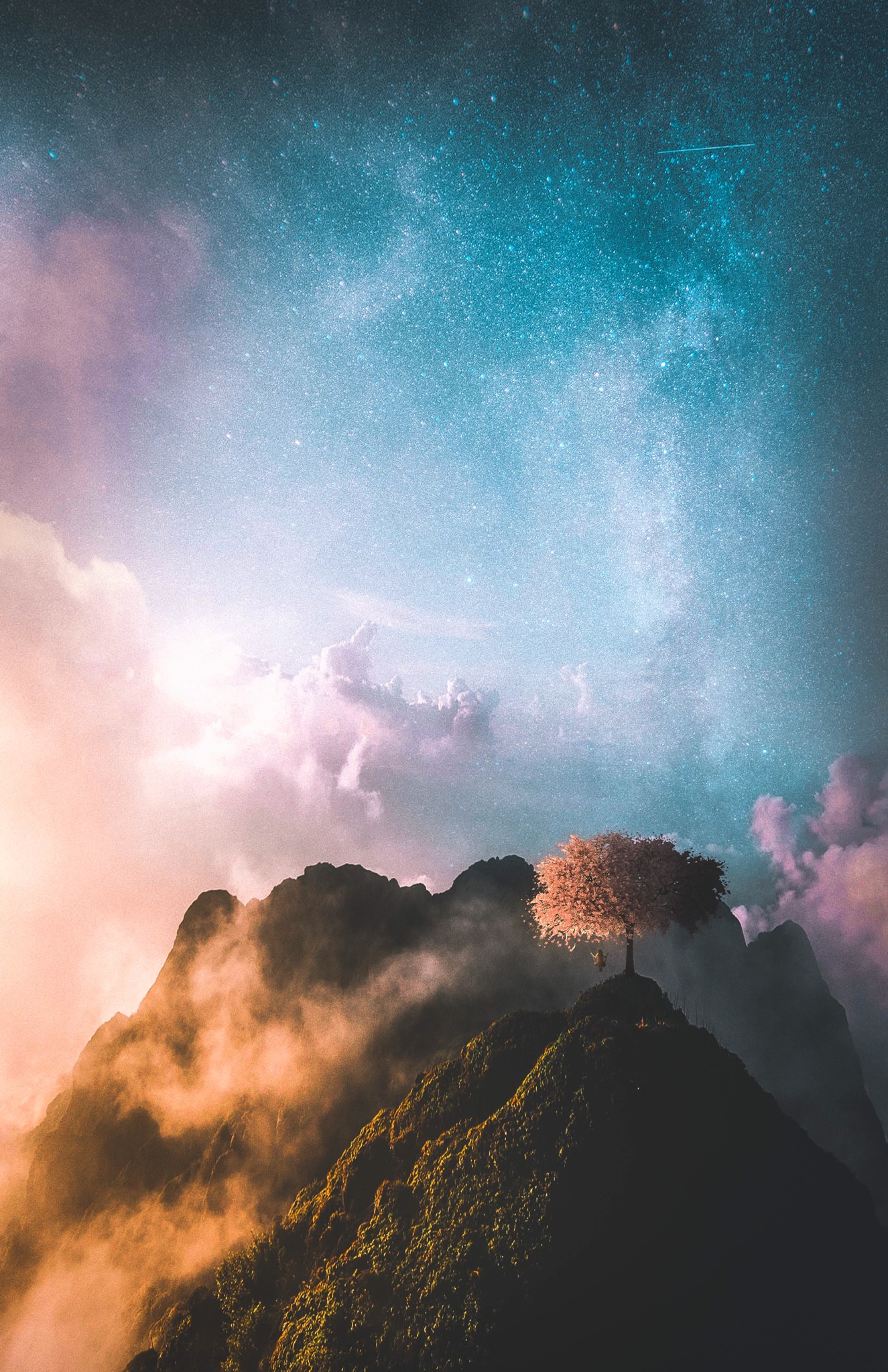 手机壁纸-星空和高山