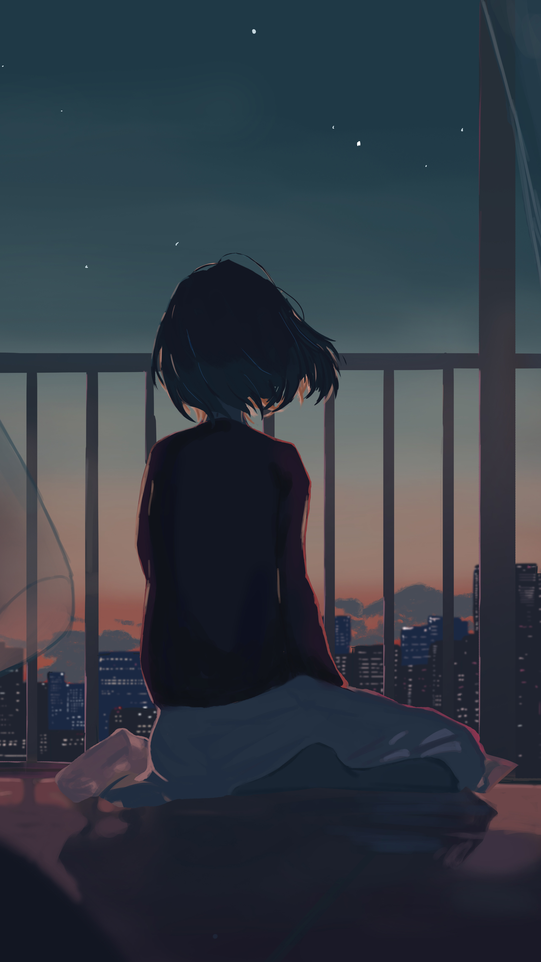 女孩子 城市 晚上 星星 4k手机壁纸竖屏2160×3840