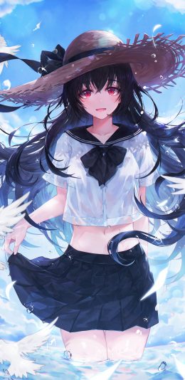 女孩子 水手服 学校丝带草帽 泡脚 4k动漫手机壁纸竖版