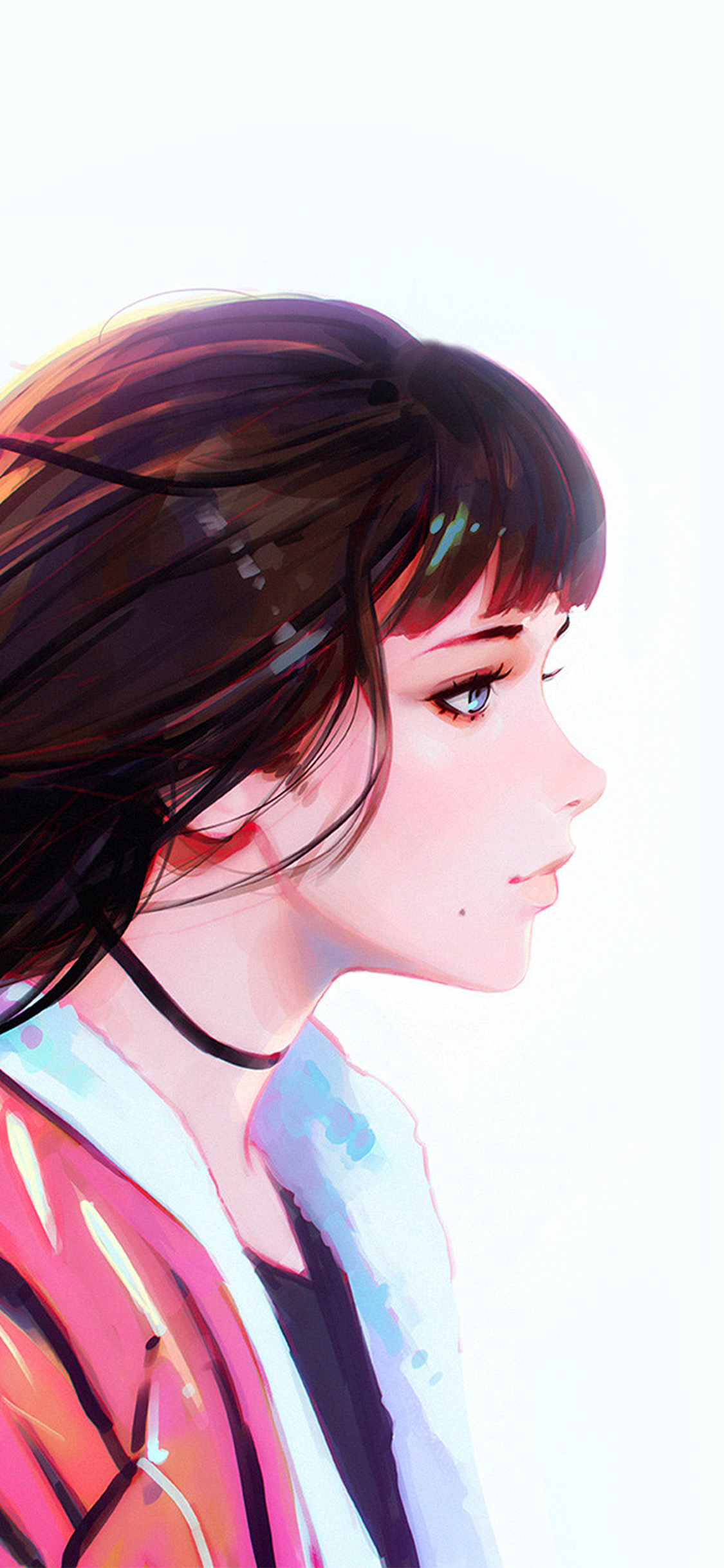 简洁画风动漫时尚少女人像高清手机壁纸