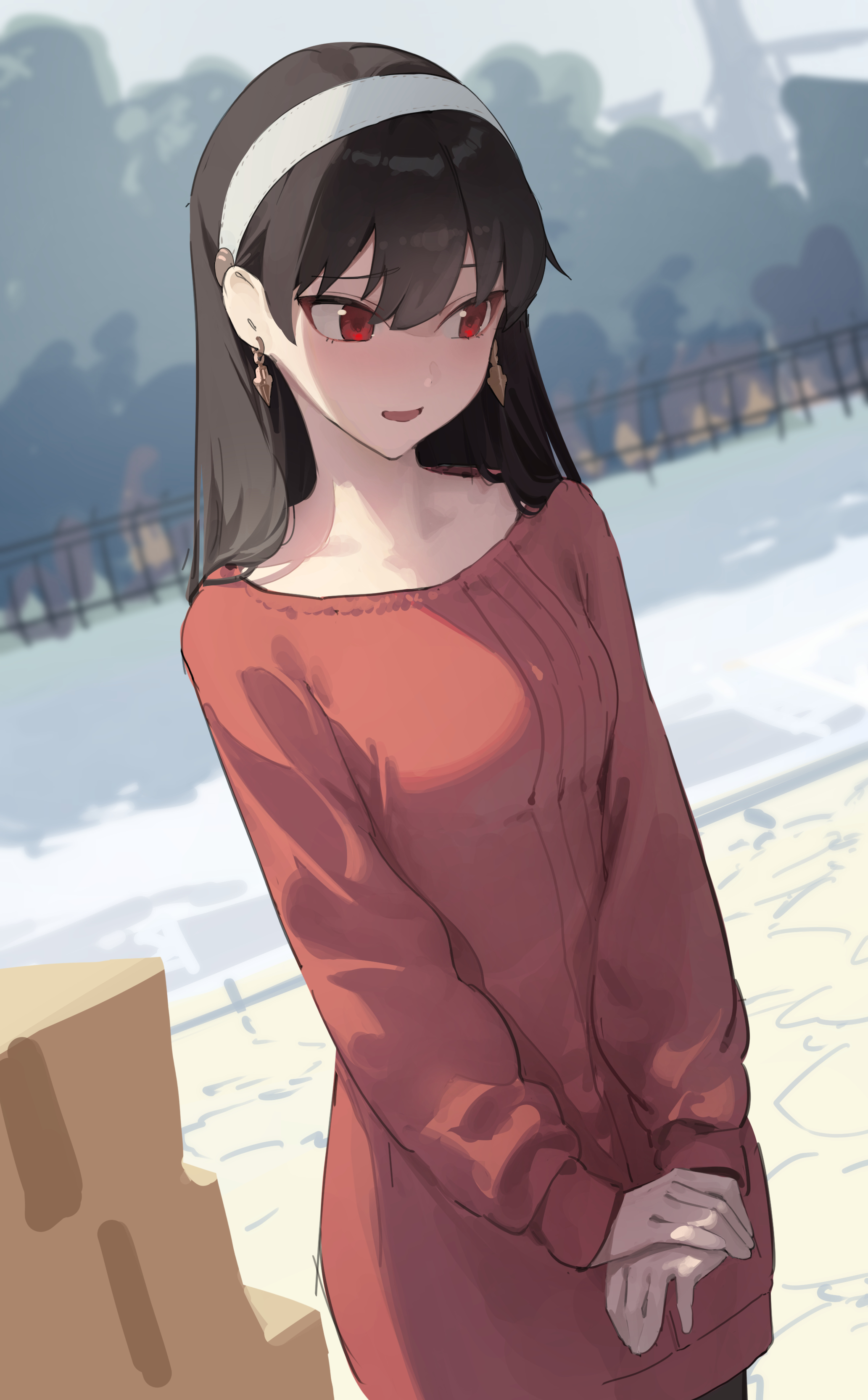 穿红色裙子可爱动漫雪山