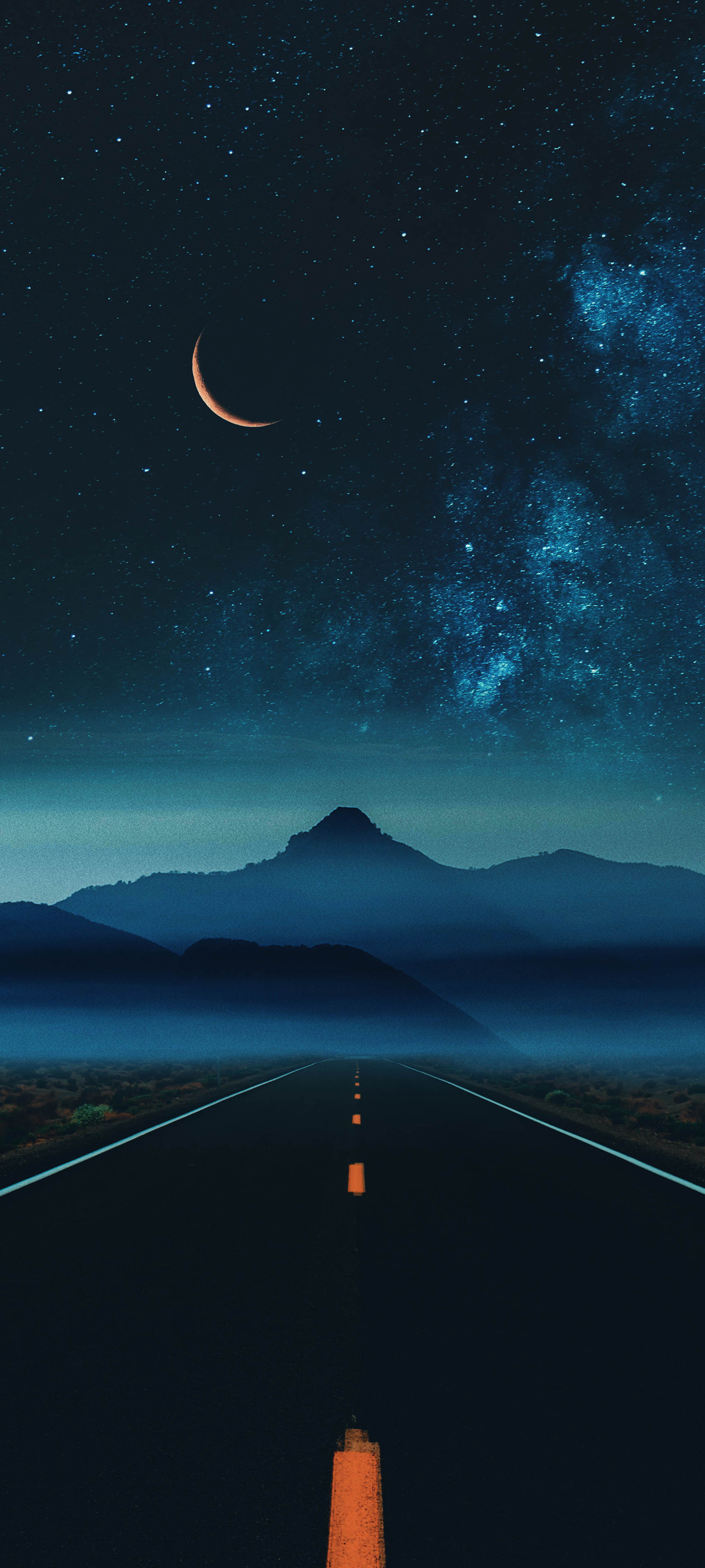 星空 山 公路 夜晚手机风景壁纸
