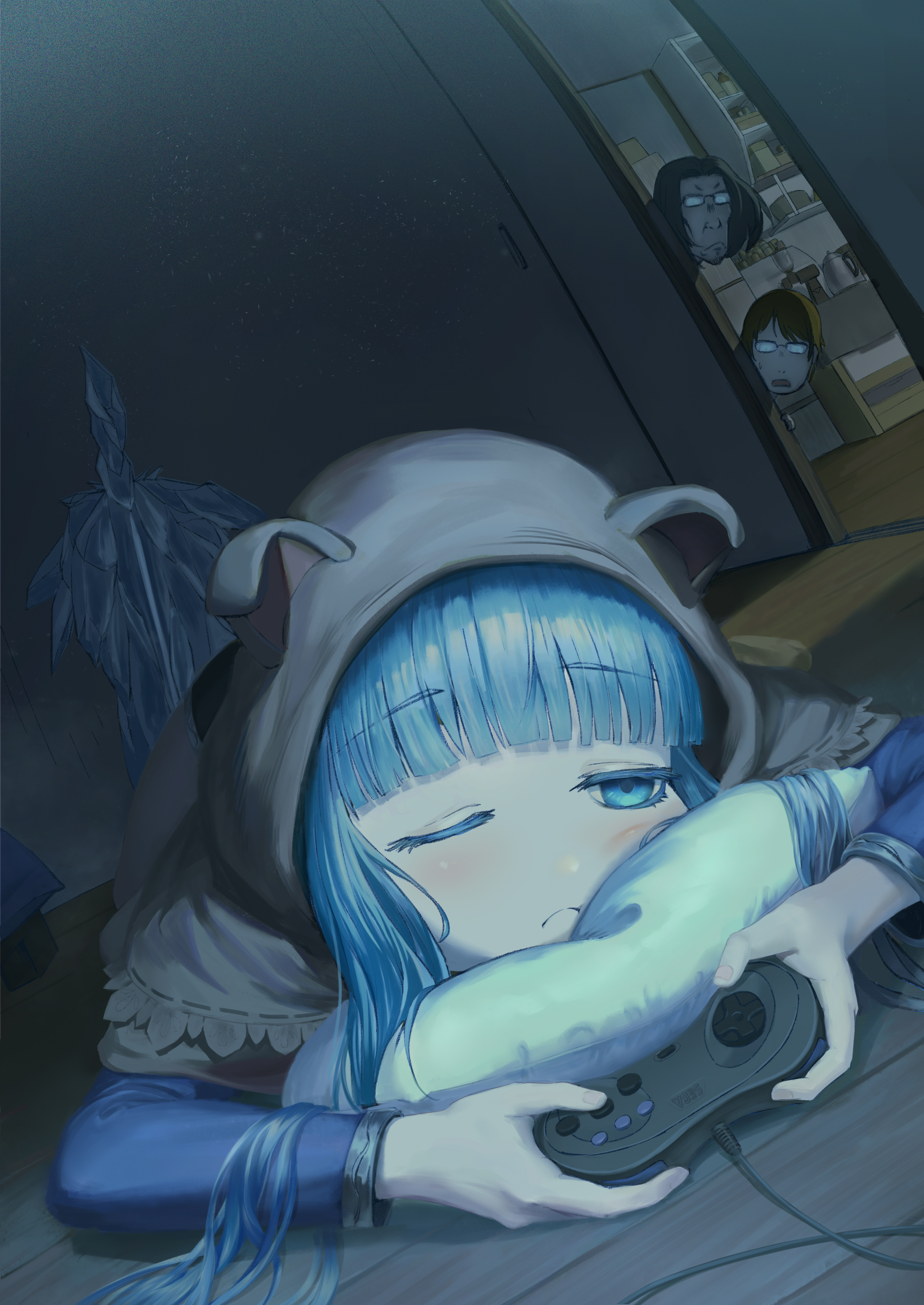 动漫萝莉趴着玩游戏