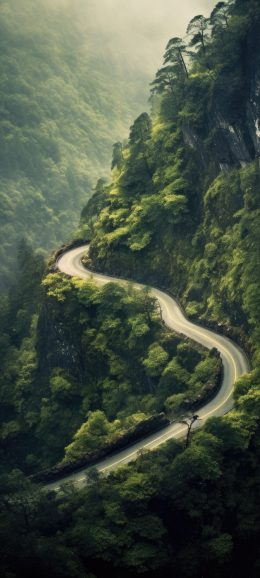 森林 弯曲的山路风景手机壁纸