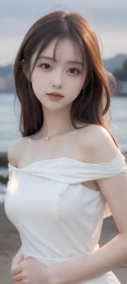 AI绘画| 海边美女 白色裙子动漫美女手机壁纸
