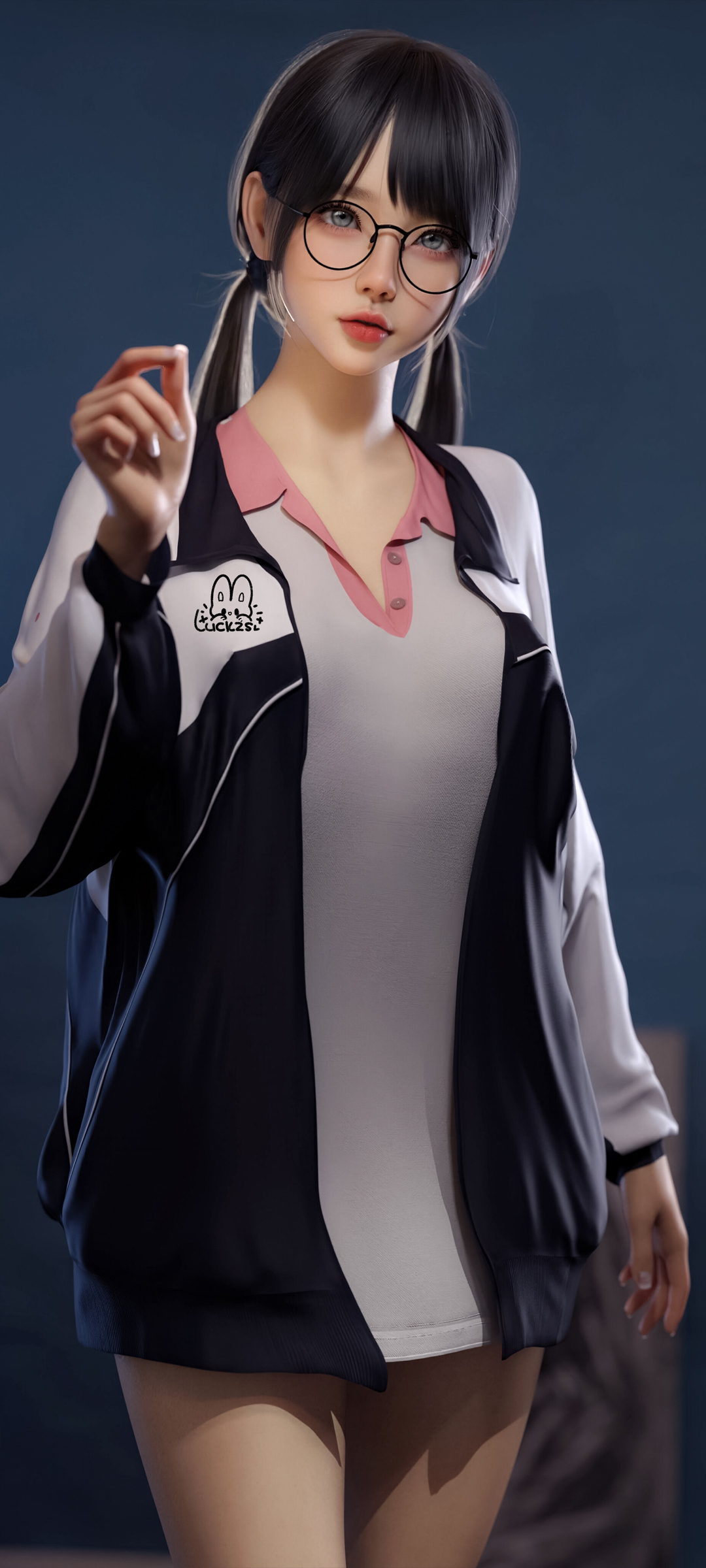 麻匪 双马尾辫 女生 眼镜 校服 动漫美女 手机 高清 壁纸