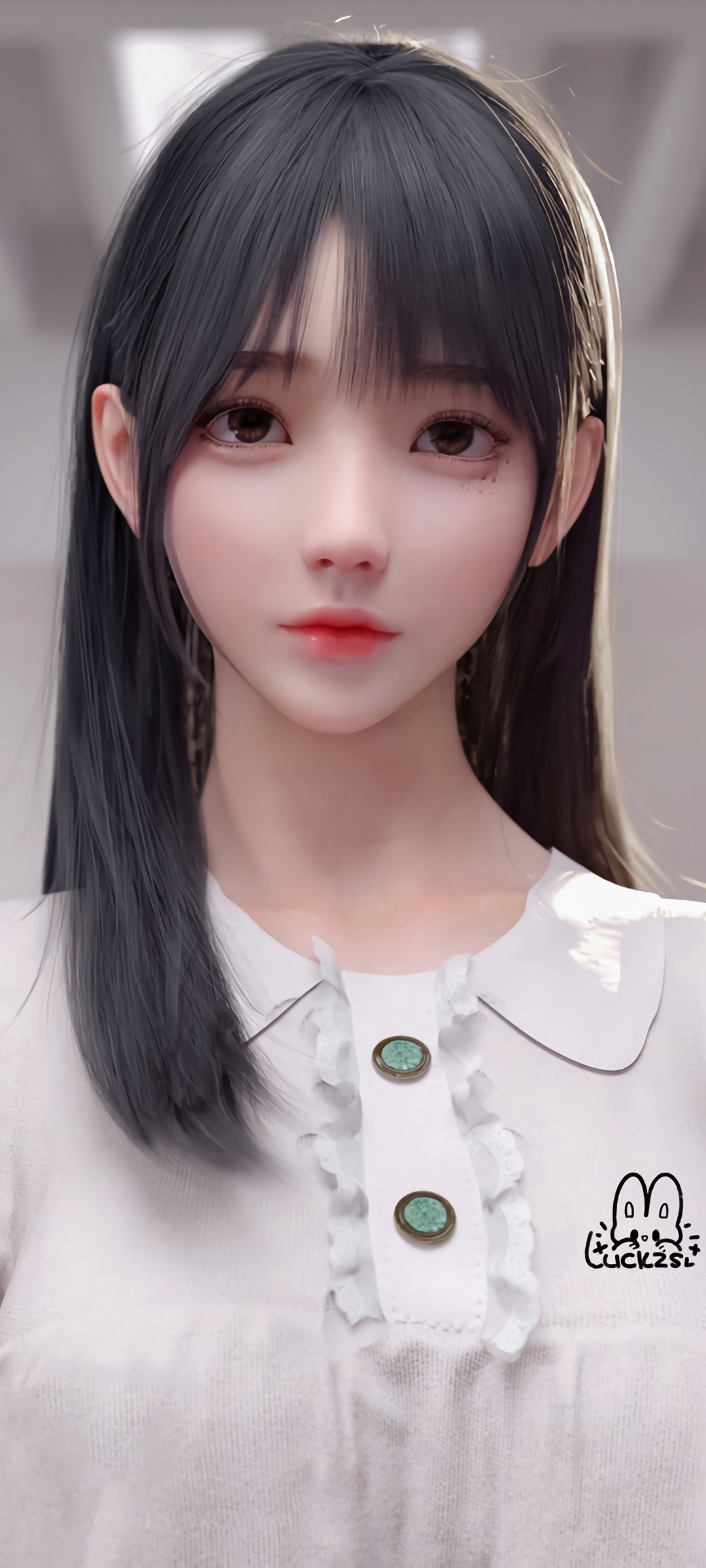 麻匪 女仆 黑色直发长发白色衣服动漫美女手机壁纸