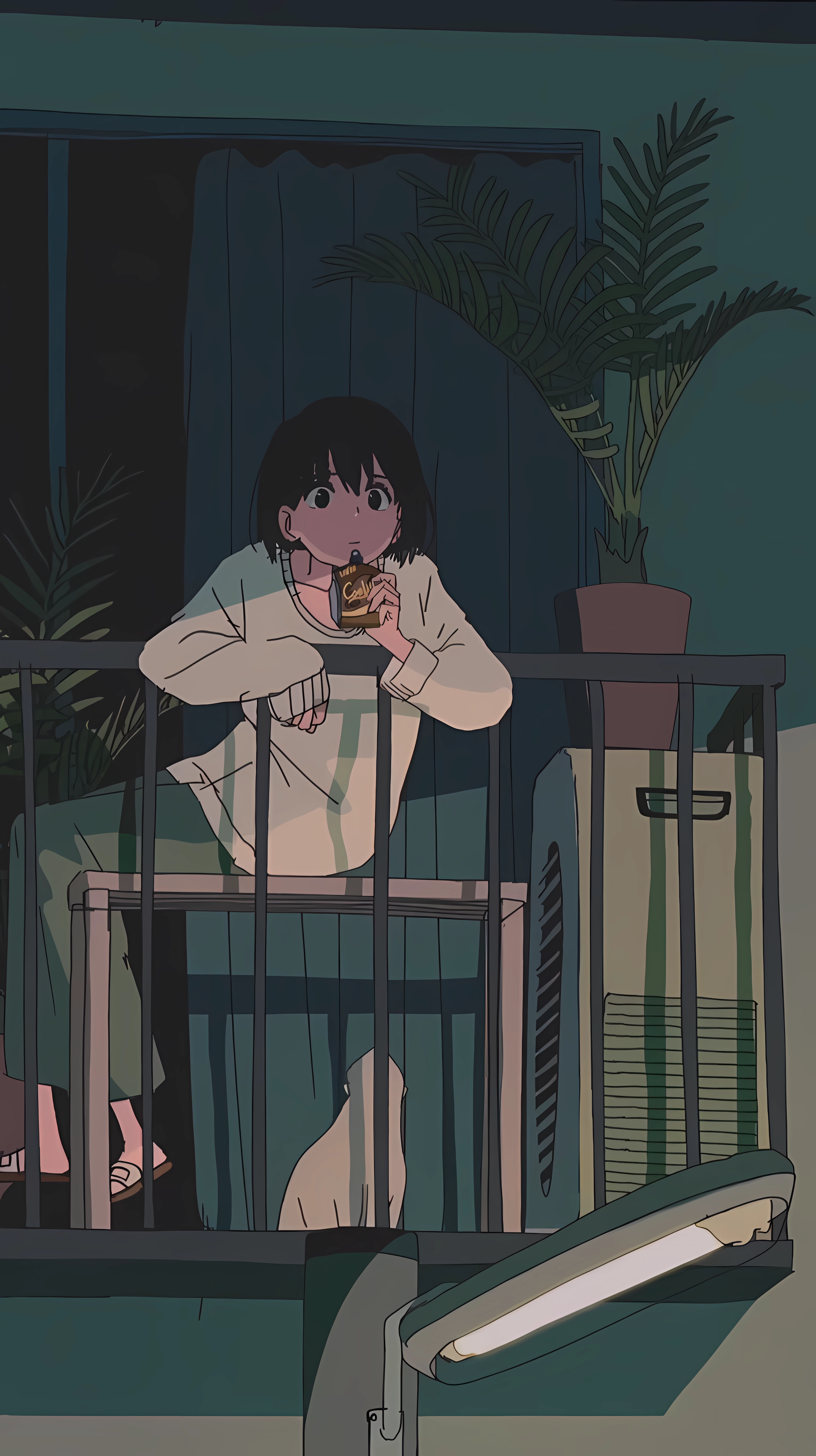 美女坐在阳台