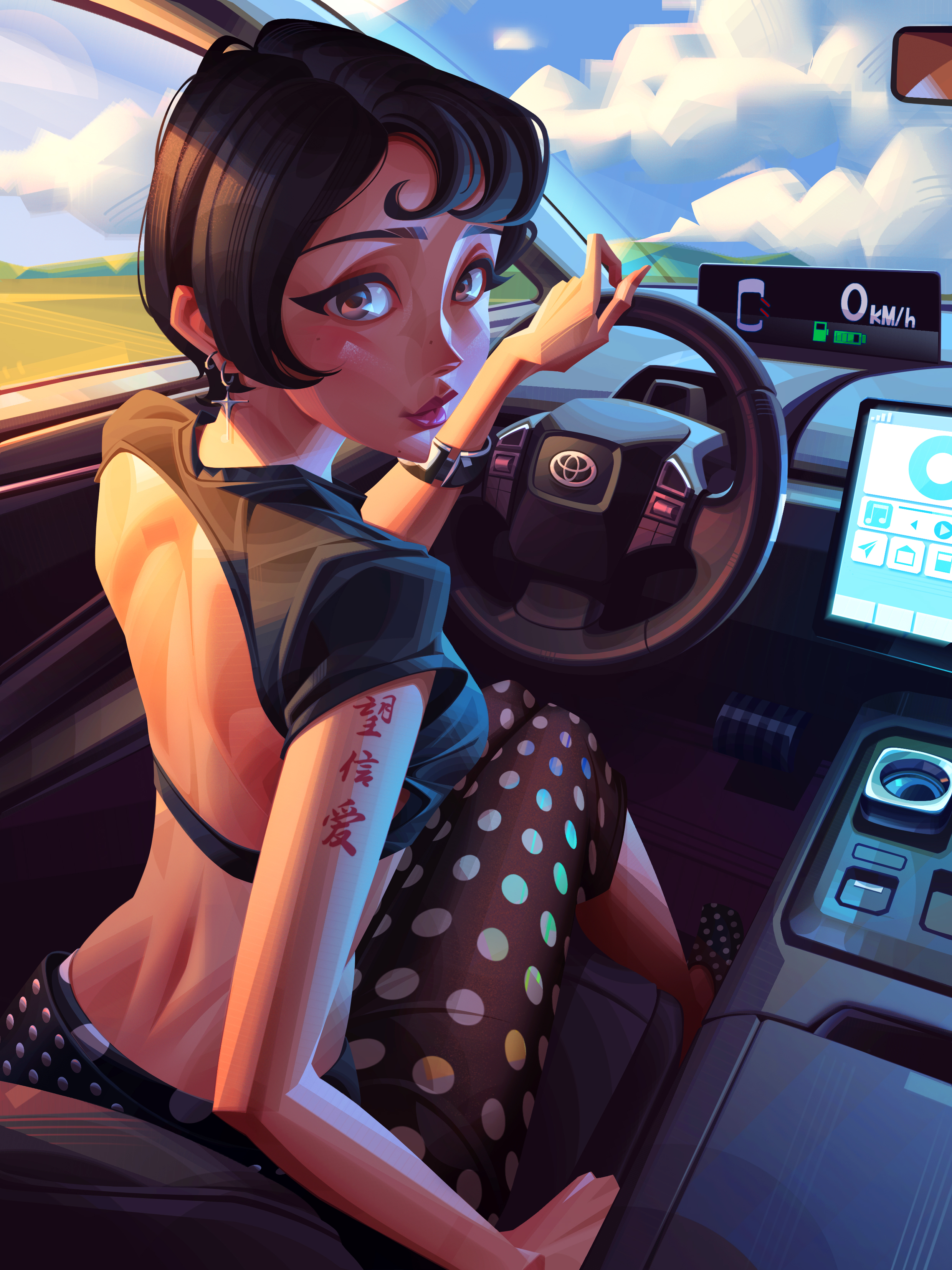 AI动漫女生开车