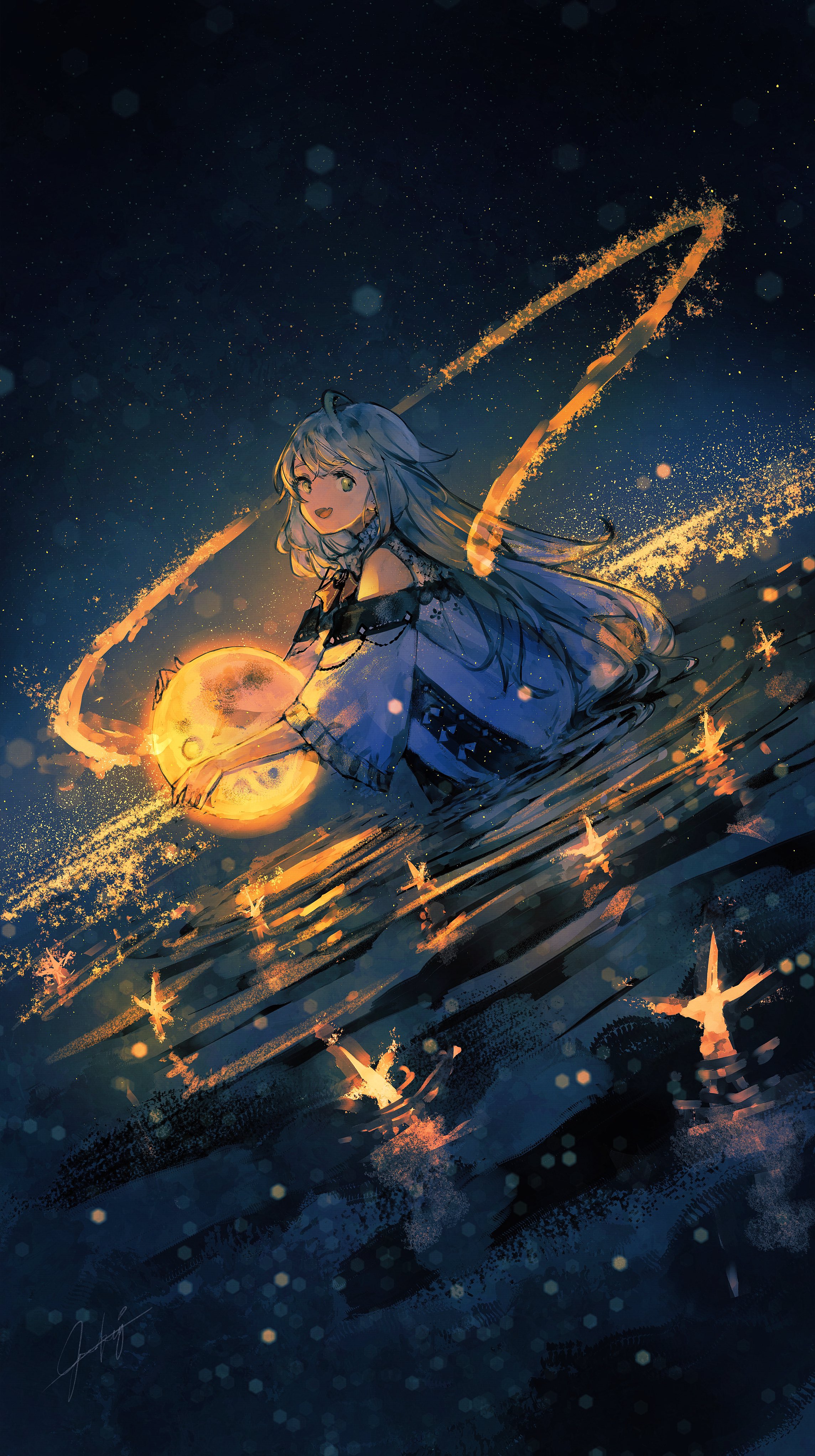 灰色的眼睛｜长头发｜看着观众