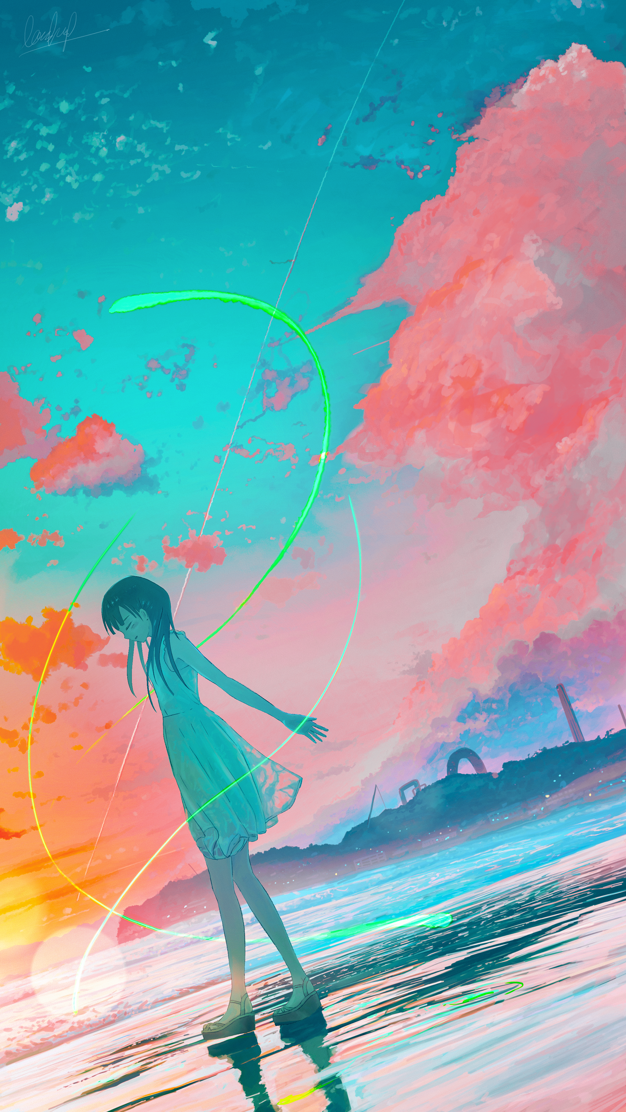 纵向显示｜天蓝色｜动漫女孩