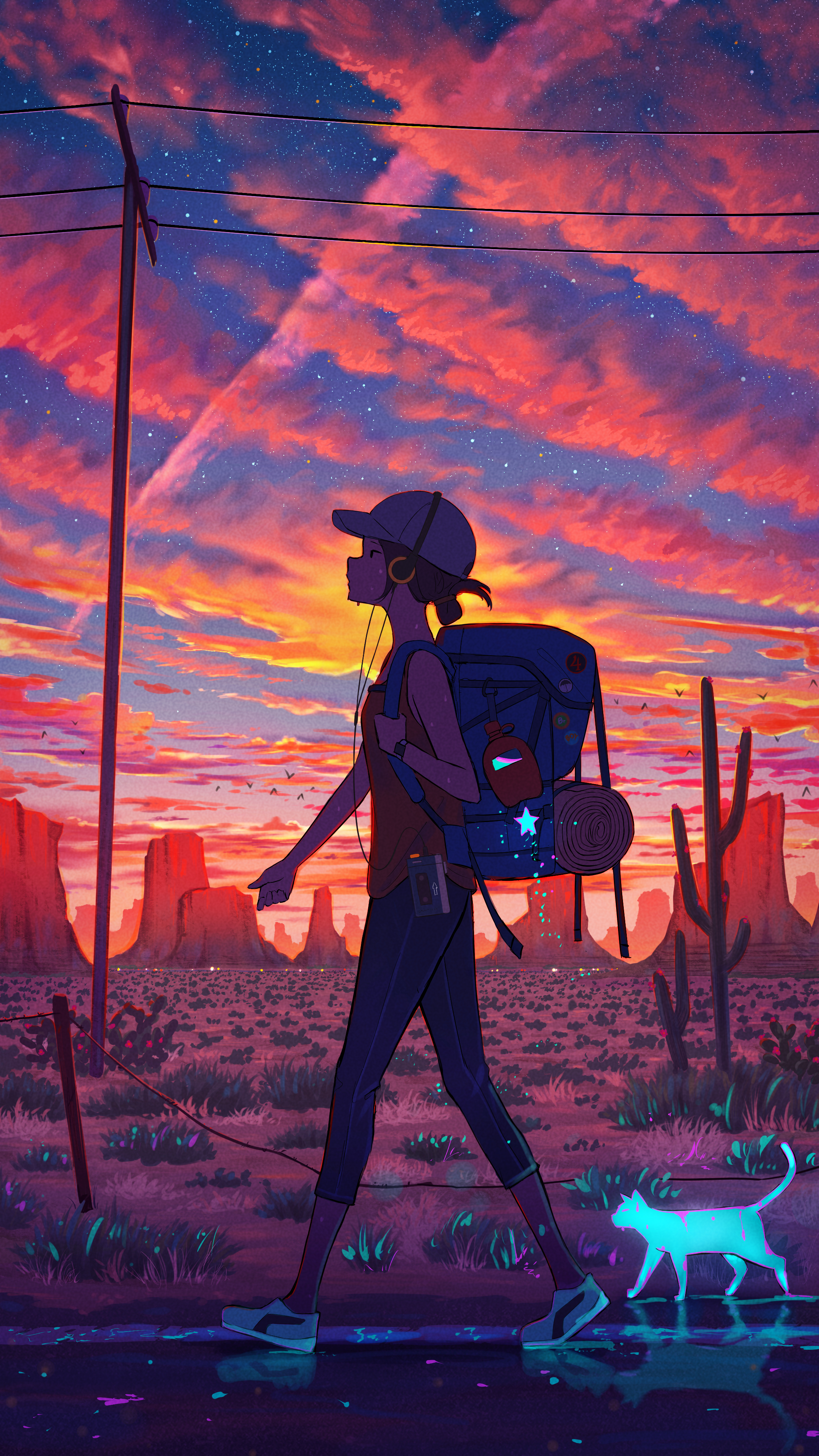 日落｜耳机｜猫