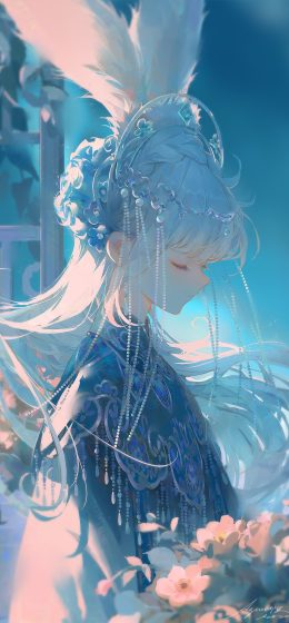 纵向显示｜动漫女孩｜闭着眼睛