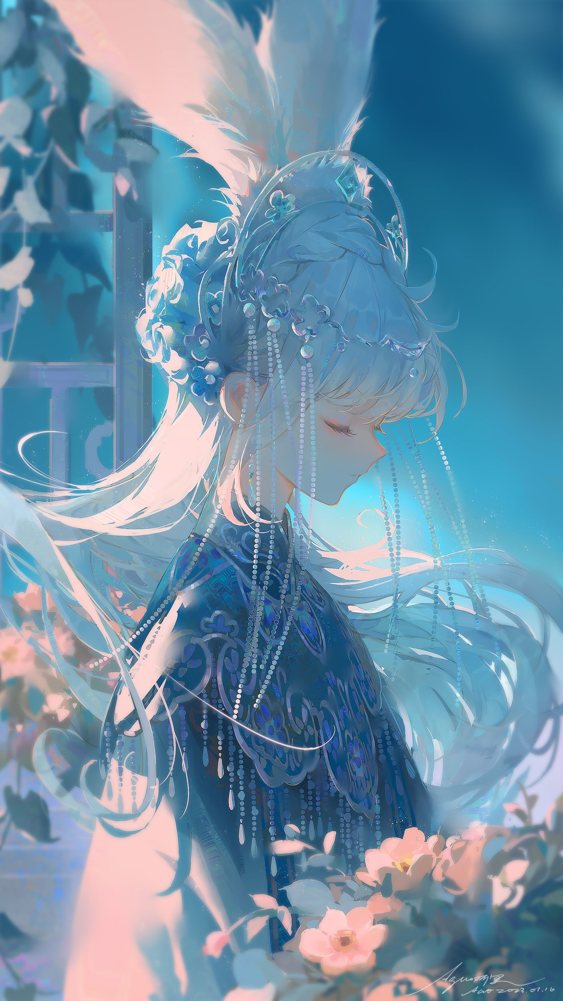 纵向显示｜动漫女孩｜闭着眼睛