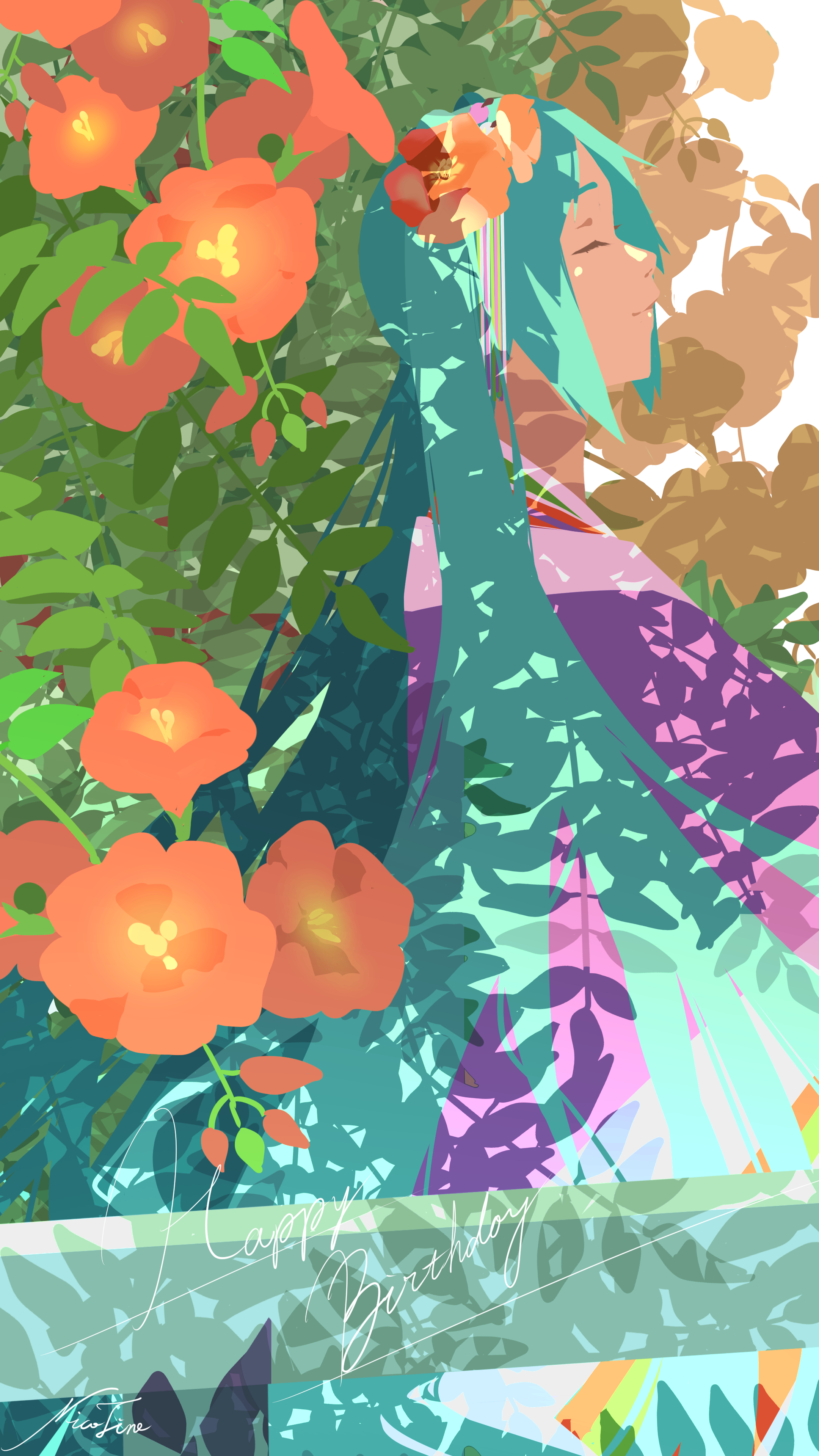 闭着眼睛｜动漫女孩｜极简主义