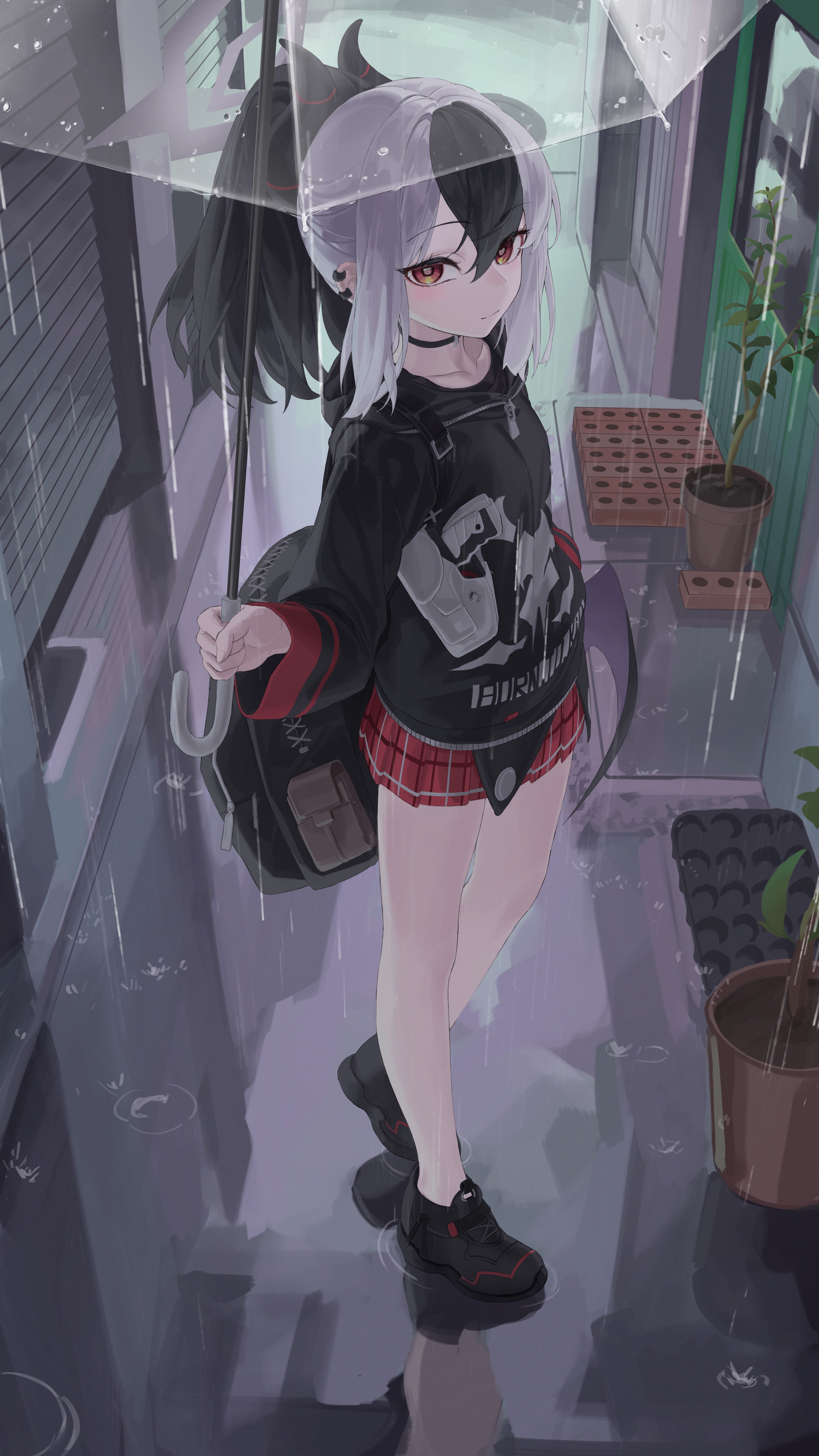 蓝色档案｜伞｜两种色调的头发