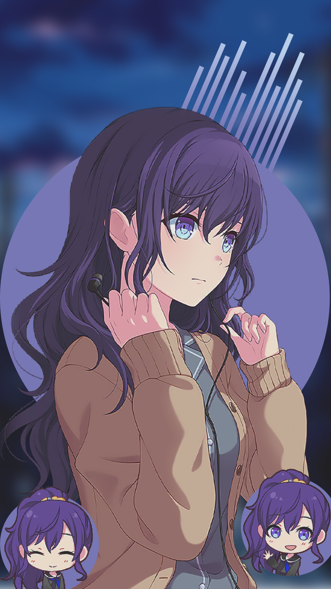 紫色背景｜动漫女孩｜蓝眼睛