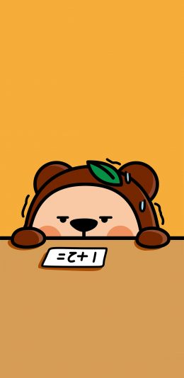 [2436x1125]1+2= 算数 熊 紧张 害怕 萌 苹果手机动漫壁纸图片