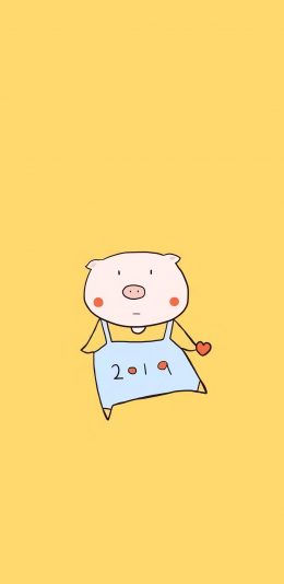 [2436x1125]2019 猪 简约 黄 爱心 苹果手机动漫壁纸图片
