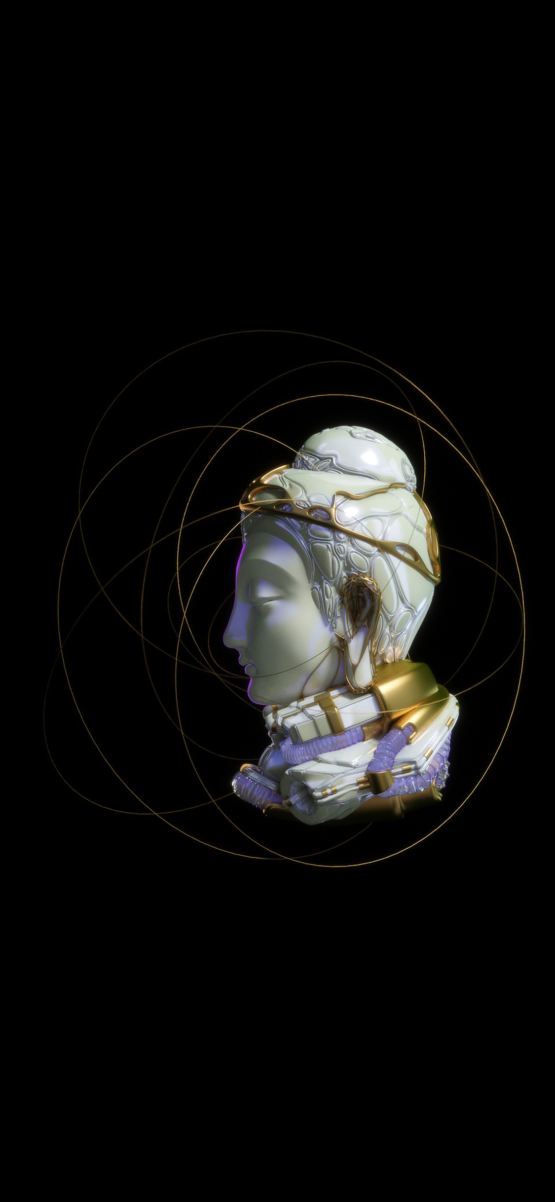 [2436×1125]3D 佛像 机械 创意 苹果手机动漫壁纸图片