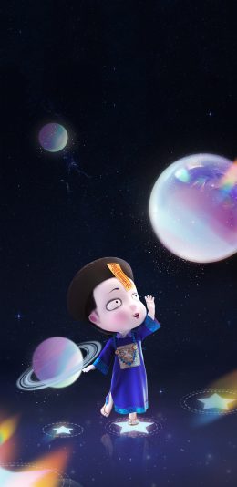 [2436x1125]3D 僵小鱼 太空 行星 梦幻 苹果手机动漫壁纸图片