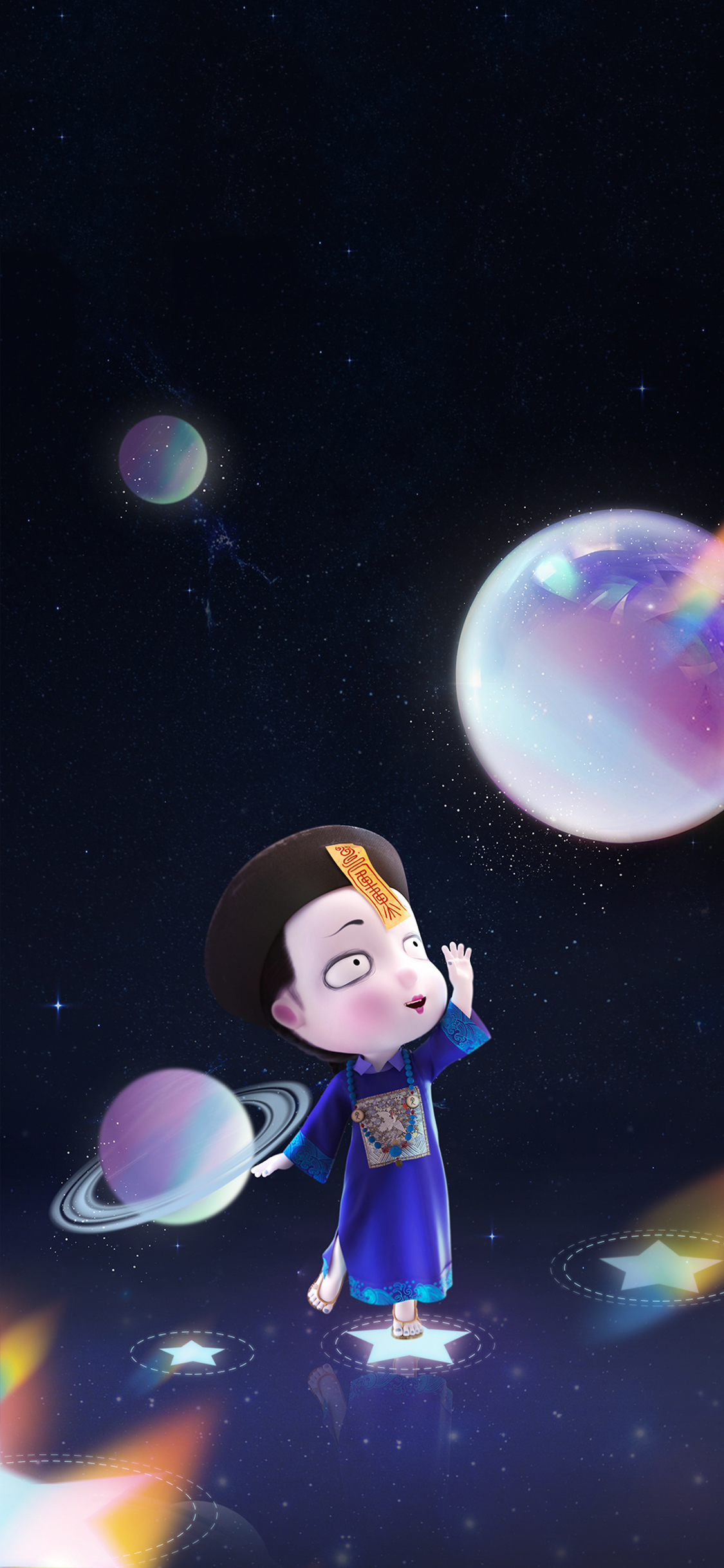 [2436×1125]3D 僵小鱼 太空 行星 梦幻 苹果手机动漫壁纸图片