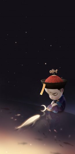 [2436x1125]3D 僵小鱼 梦幻 月牙 鱼 苹果手机动漫壁纸图片