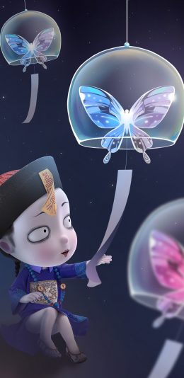 [2436x1125]3D 僵小鱼 梦幻 风铃 苹果手机动漫壁纸图片