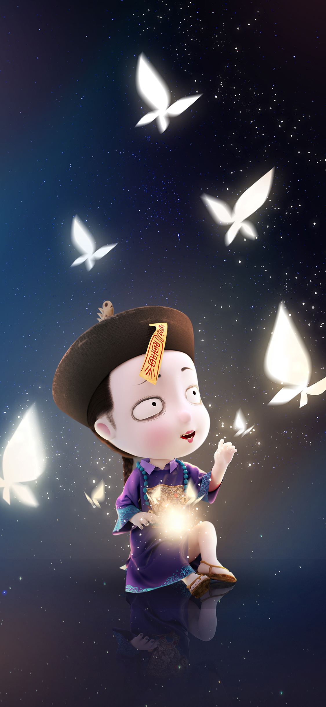 [2436×1125]3D 僵小鱼 蝴蝶 梦幻 苹果手机动漫壁纸图片