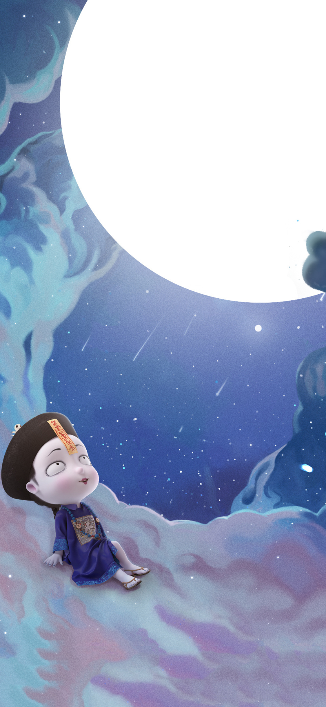 [2436×1125]3D 僵小鱼 赏月 梦幻 苹果手机动漫壁纸图片