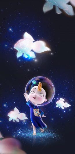 [2436x1125]3D 僵小鱼 锦鲤 梦幻 苹果手机动漫壁纸图片