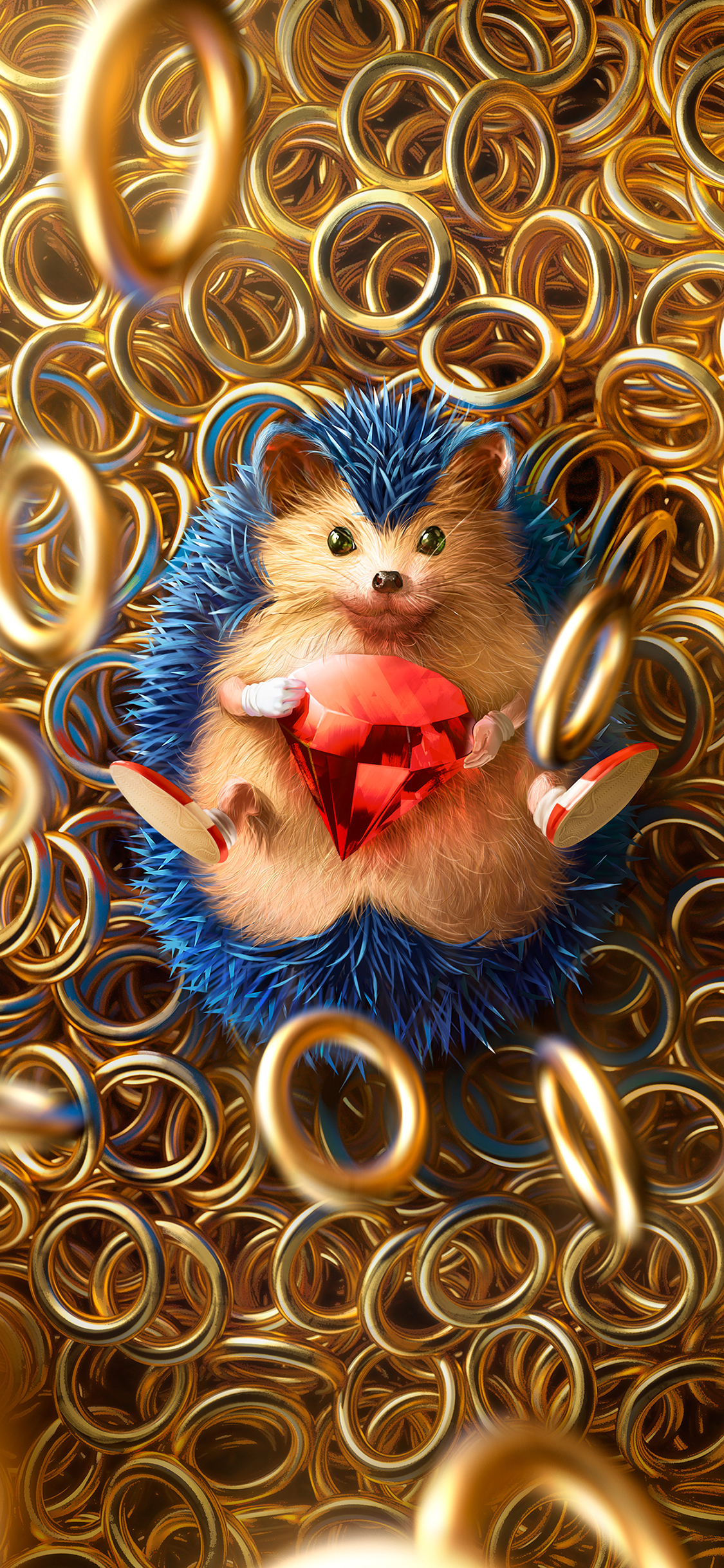 [2436×1125]3D 刺猬 红宝石 金环 苹果手机动漫壁纸图片