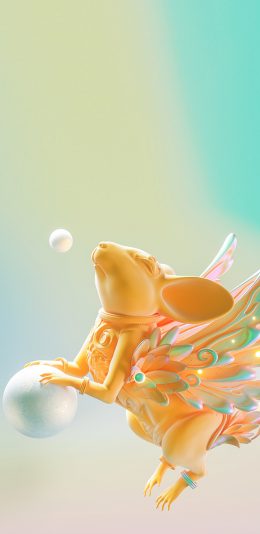 [2436x1125]3D 合成 老鼠 金色 翅膀 苹果手机动漫壁纸图片