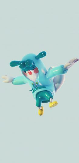 [2436x1125]3D 小人 可爱 蓝色 跳跃 苹果手机动漫壁纸图片