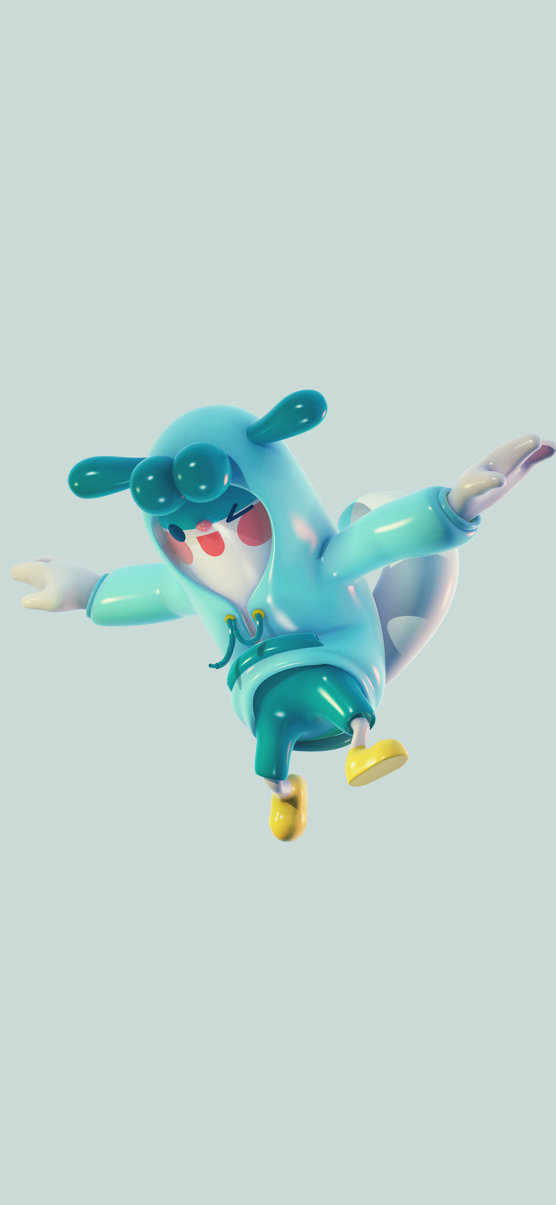 [2436×1125]3D 小人 可爱 蓝色 跳跃 苹果手机动漫壁纸图片