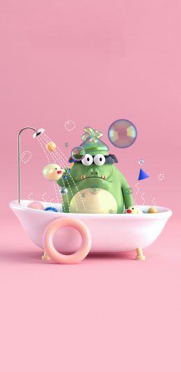 [2436x1125]3D 小鳄鱼 洗澡 可爱 苹果手机动漫壁纸图片
