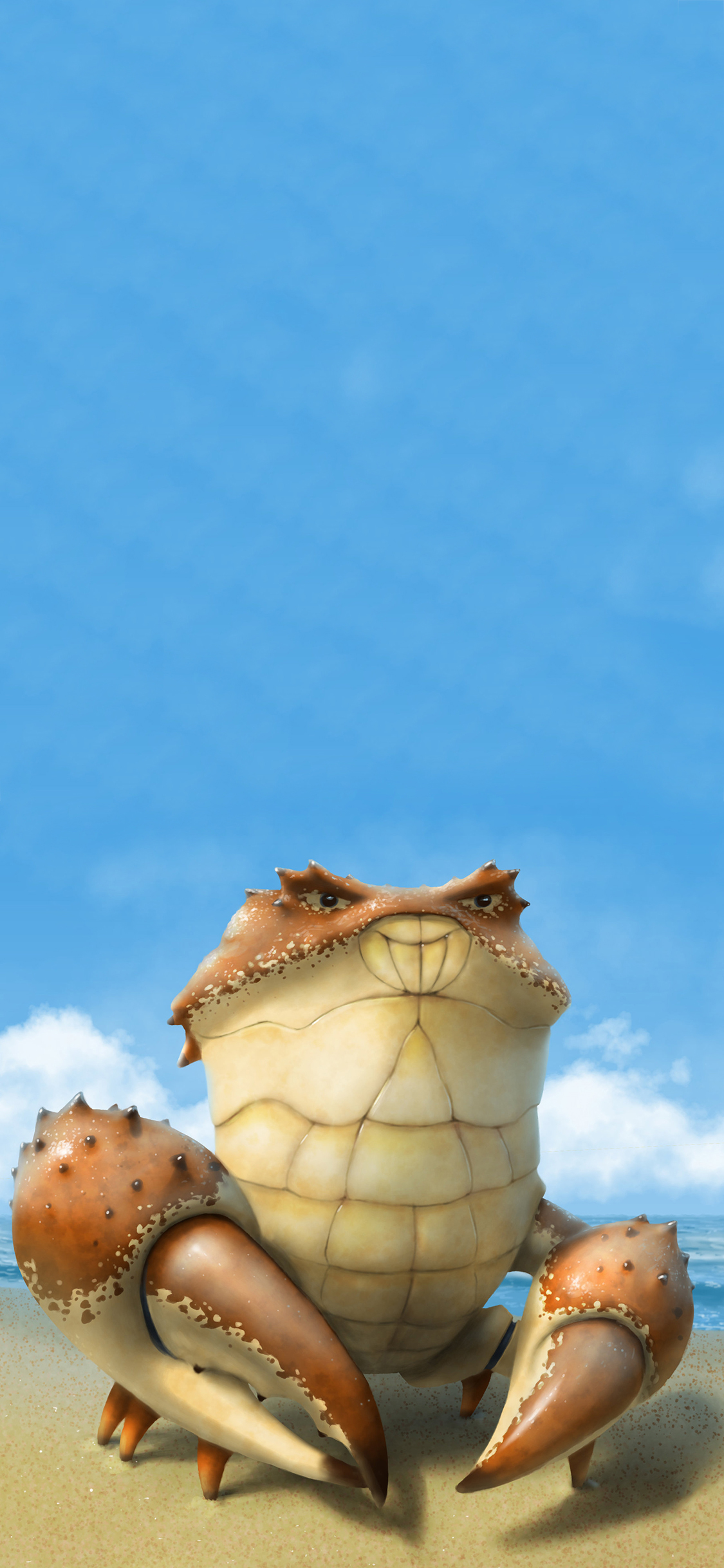 [2436×1125]3D插图 海滩 螃蟹 苹果手机动漫壁纸图片