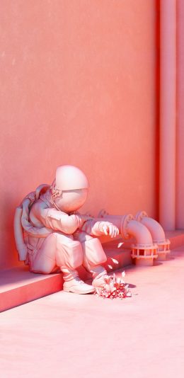 [2436x1125]3D插画 制服 孤独 花瓣 苹果手机动漫壁纸图片