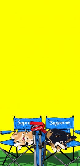 [2436x1125]CJroblue插图 supreme 柴犬 潮图 苹果手机动漫壁纸图片