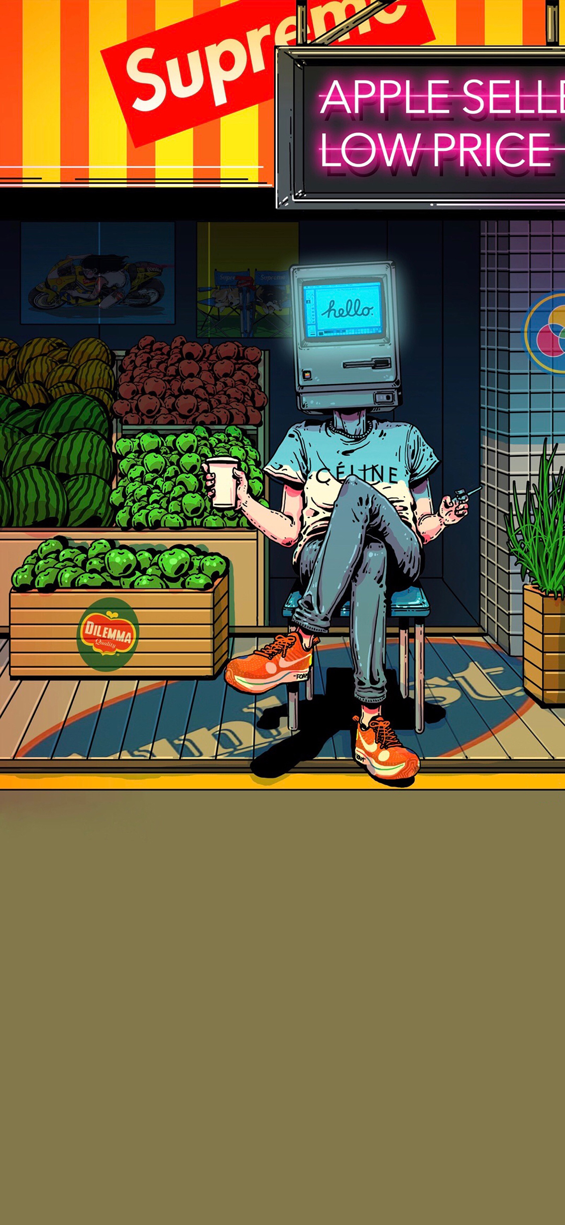 [2436×1125]CJroblue插图 supreme 潮图 男孩 苹果手机动漫壁纸图片