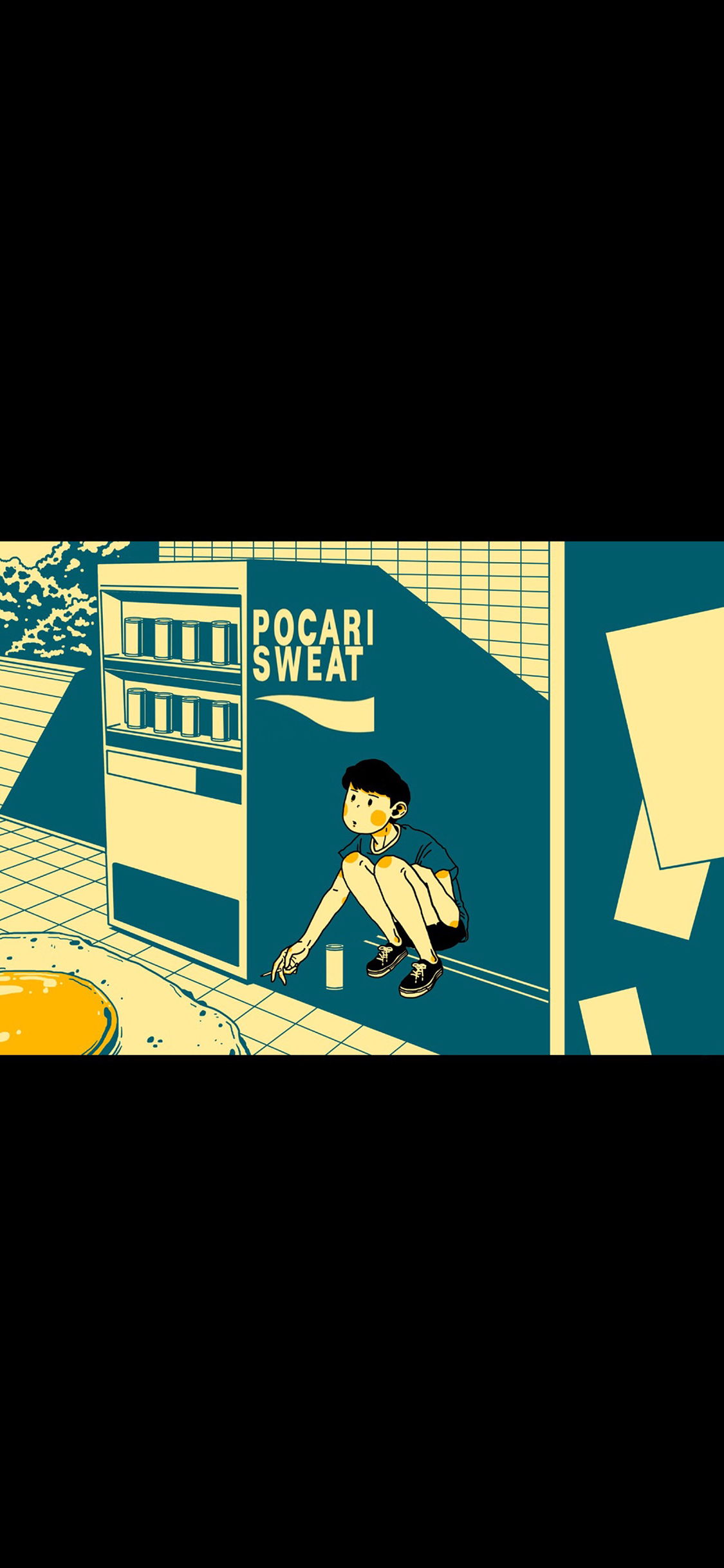 [2436×1125]CJroblue插图 男孩 抽烟 苹果手机动漫壁纸图片