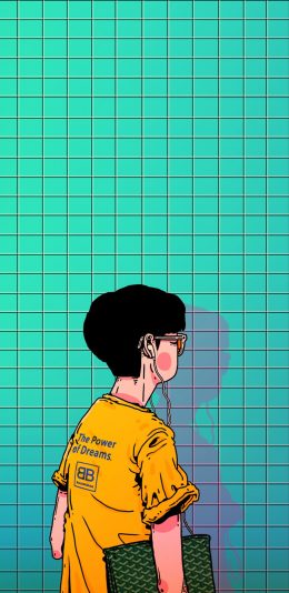 [2436x1125]CJroblue插图 男孩 背影 格子 苹果手机动漫壁纸图片