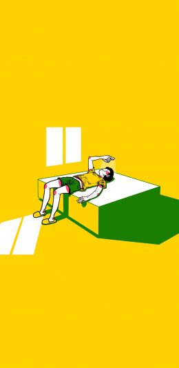 [2436x1125]CJroblue插图 黄色背景 男孩 苹果手机动漫壁纸图片