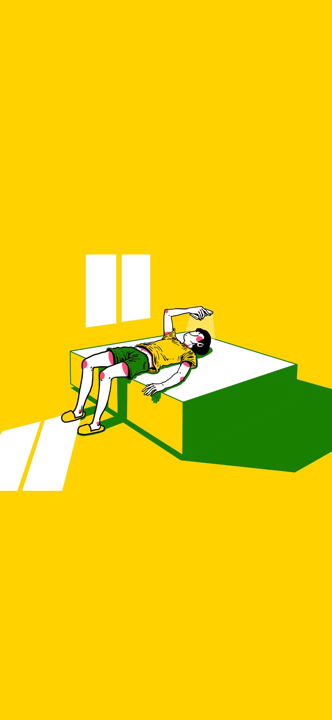 [2436×1125]CJroblue插图 黄色背景 男孩 苹果手机动漫壁纸图片