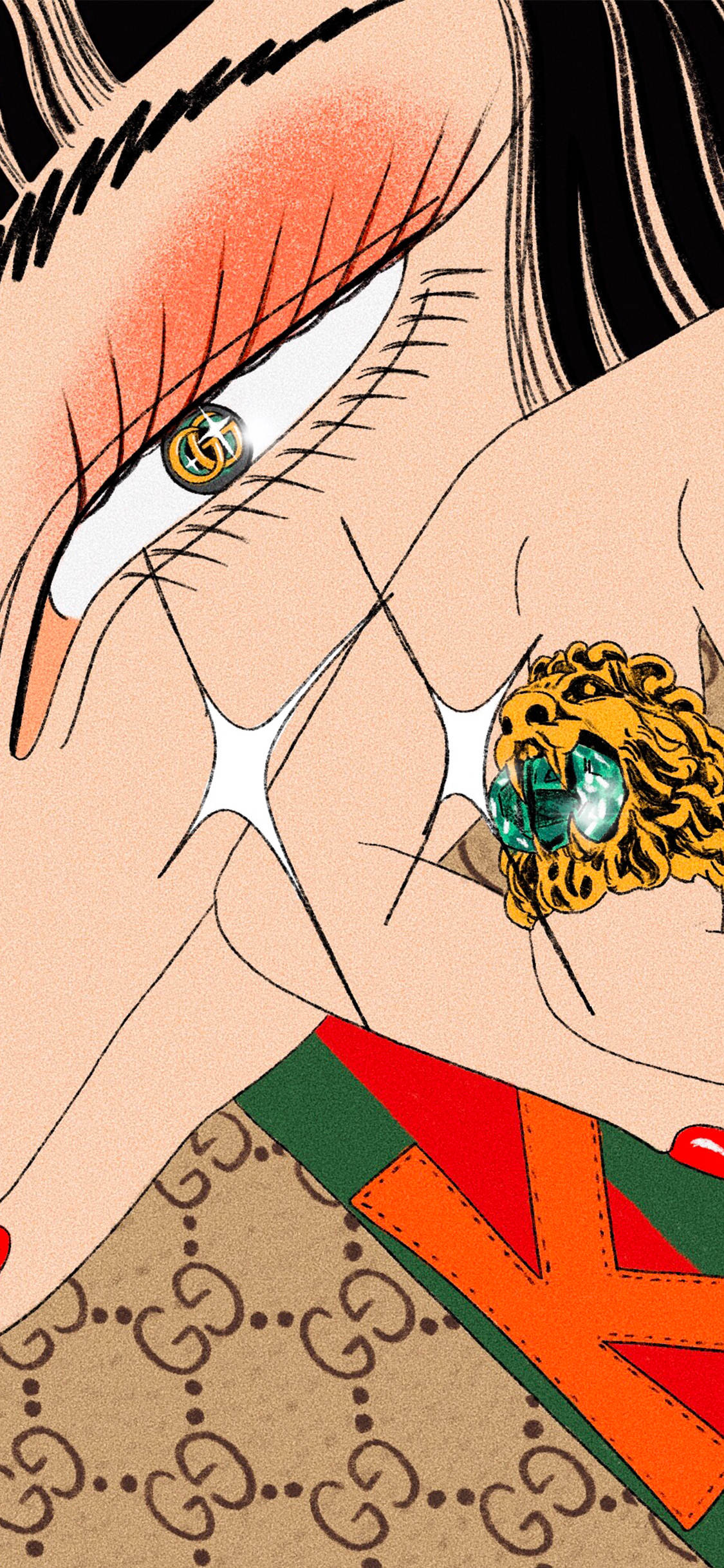 [2436×1125]Gucci 品牌 奢侈品 插图 （取自微博：G195） 苹果手机动漫壁纸图片