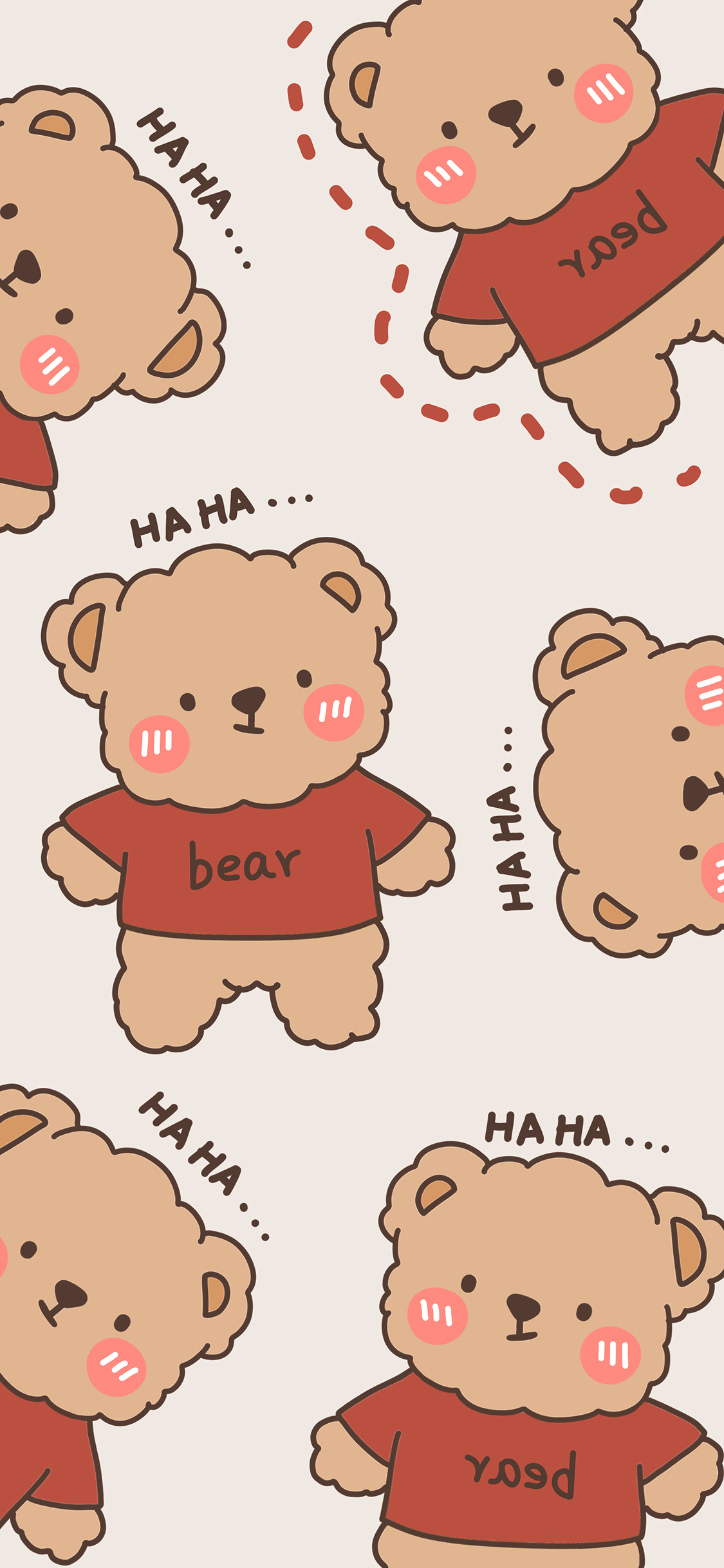 [2436×1125]HA HA 小熊 bear 平铺 卡通 哈哈 苹果手机动漫壁纸图片