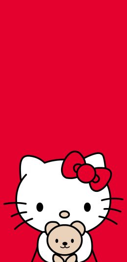 [2436x1125]Hello Kitty 凯特猫 红色 卡通 苹果手机动漫壁纸图片