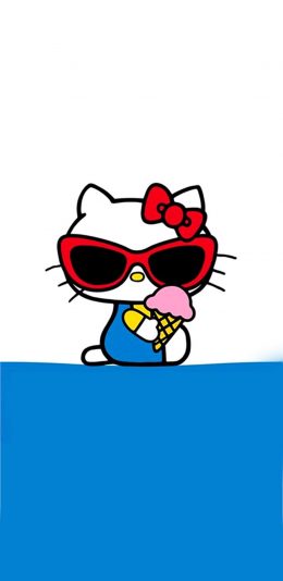 [2436x1125]Hello Kitty 墨镜 冰淇淋 苹果手机动漫壁纸图片