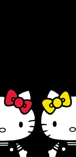 [2436x1125]Hello kitty 凯特猫 动画 卡通 黑色 蝴蝶结 苹果手机动漫壁纸图片