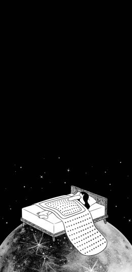 [2436x1125]Henn Kim插画 女孩 睡觉 星空 苹果手机动漫壁纸图片